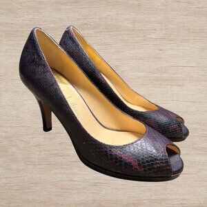Cole Haan Air Carma Pump Burgundy Snake Peep Toe Platform Heels Women's Sz 6.5 B